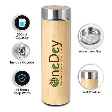 Customized Stainless Steel Bamboo Vacuum Flask